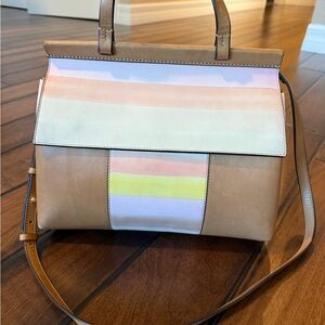 Tory Burch Tan and Pastel Striped Shoulder Bag